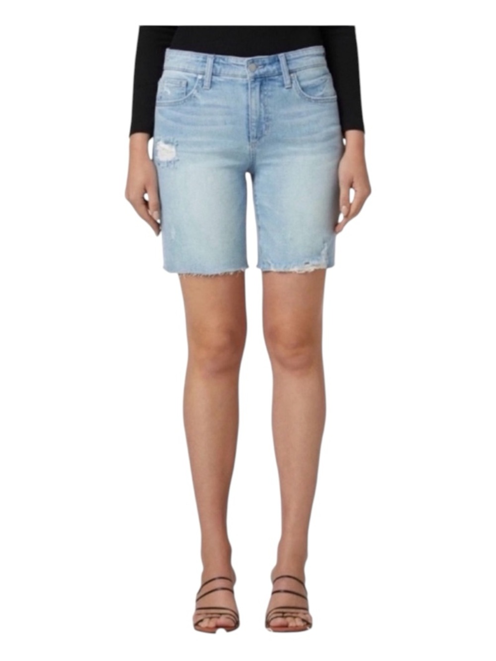 JOE'S JEANS Denim Easy Bermuda Shorts, Distressed, Cut Hem, Pockets, Size 27.